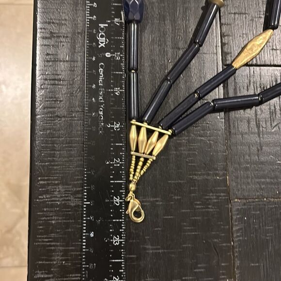 LARGE CHICOS NECKLACE BLUE MULTISTRAND BRUSHED GOLD TONE BEADS FASHION STATEMENT - Picture 7 of 7